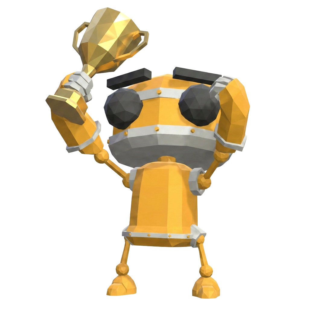 Werkpro6 robot houdt trots een trofee omhoog